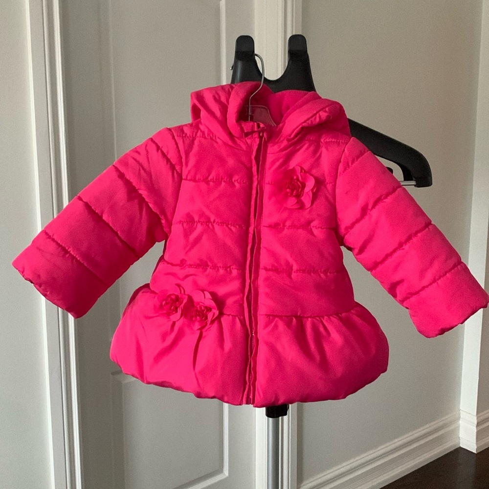 Pink fleeced lined puffer winter jacket 12-24m